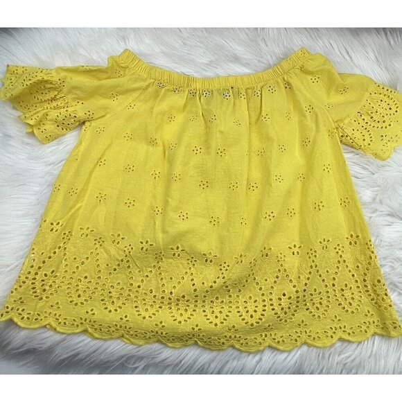 Large KONTROL CONTEMPORARY Eyelet Top Blouse Off the Shoulder Women's Yellow - Picture 8 of 9